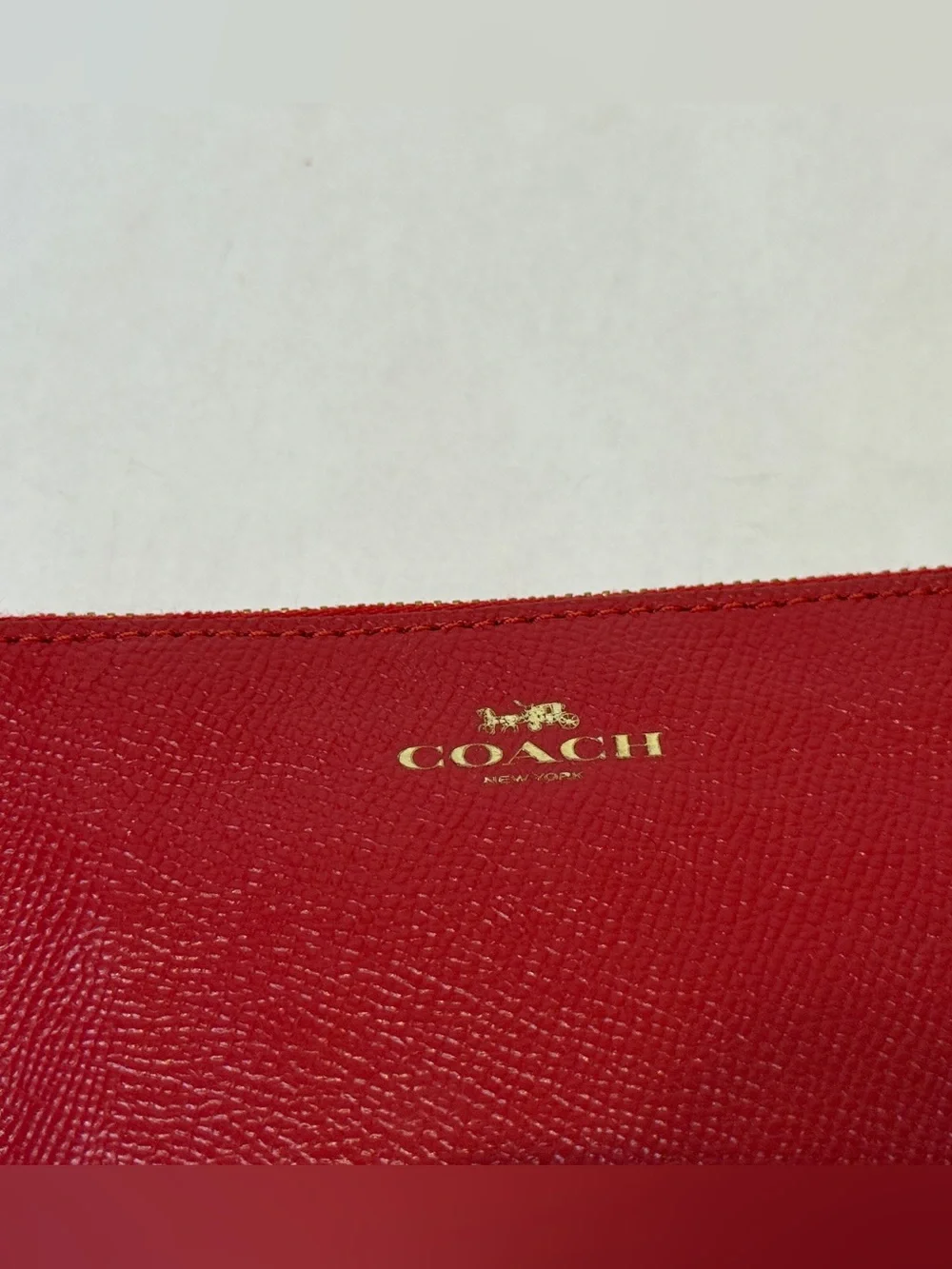 Coach Red Leather Wristlet with Gold Logo